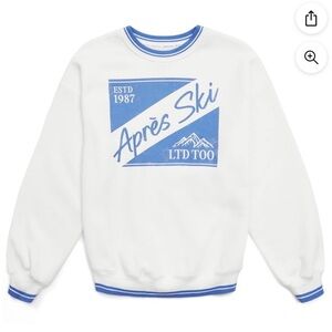 Women's graphic sweatshirt with ribbed cuffs. NWT. Size S. White and blue.